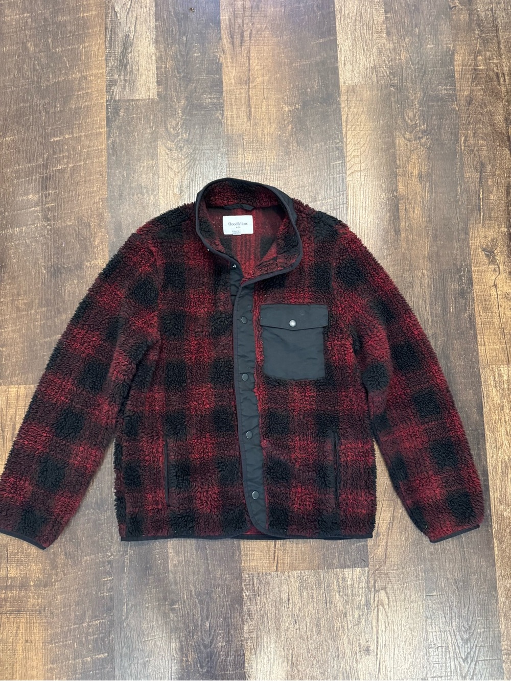 Goodfellow & Co Red and Black Plaid Sherpa Shirt Jacket